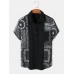 Mens Monochrome Paisley Scarf Print Stitching Cotton Short Sleeve Shirts