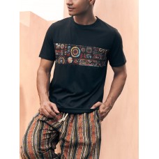 Mens Ethnic Pattern Crew Neck Casual Short Sleeve T  Shirts