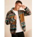 Men Ethnic Striped Fleece Patch Side Pockets Zipper Collar Jackets