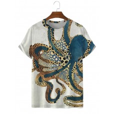 Men's Undersea Big Octopus Round Neck Short Sleeve T-Shirt