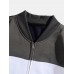 Men Patchwork Contrast Color Zip Baseball Collar Casual Jackets