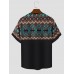 Mens Ethnic Geometric Print Stitching Crew Neck Short Sleeve T  Shirts