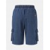 Men Denim Side Striped Multi Pockets Shorts Drawstring Calf Length All Matched Pants