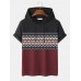 Mens Ethnic Pattern Hem Cuff Hooded T  Shirts