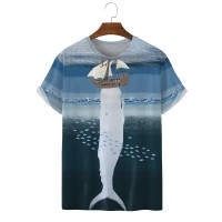 Men's Hand Drawn Whale and Boat Short Sleeve T-Shirt