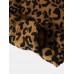 Men Leopard Fleece Patch Pocket Stand Collar Drawstring Hem Jackets